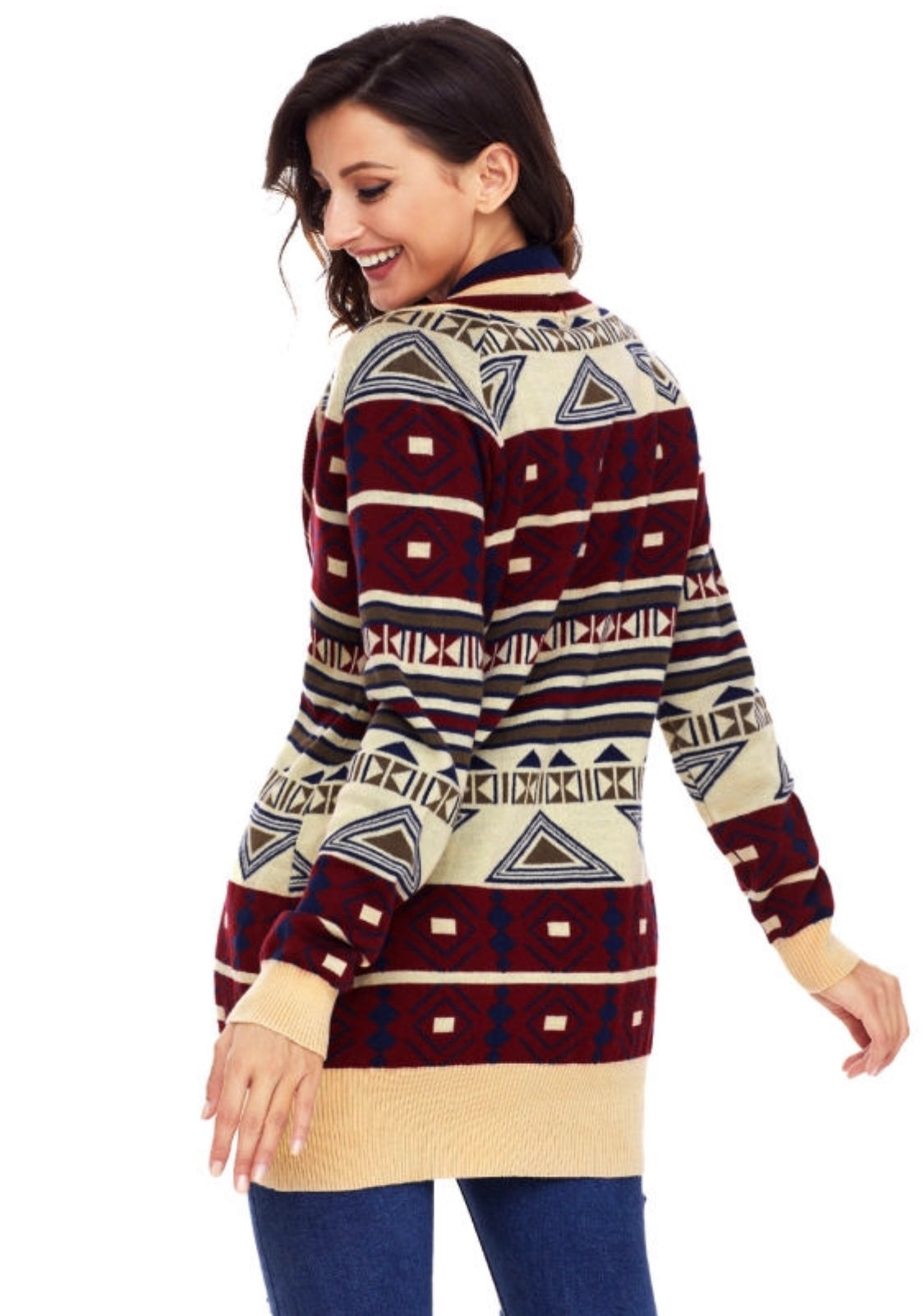 Multi Directional Aztec Print Open Front Cardigan