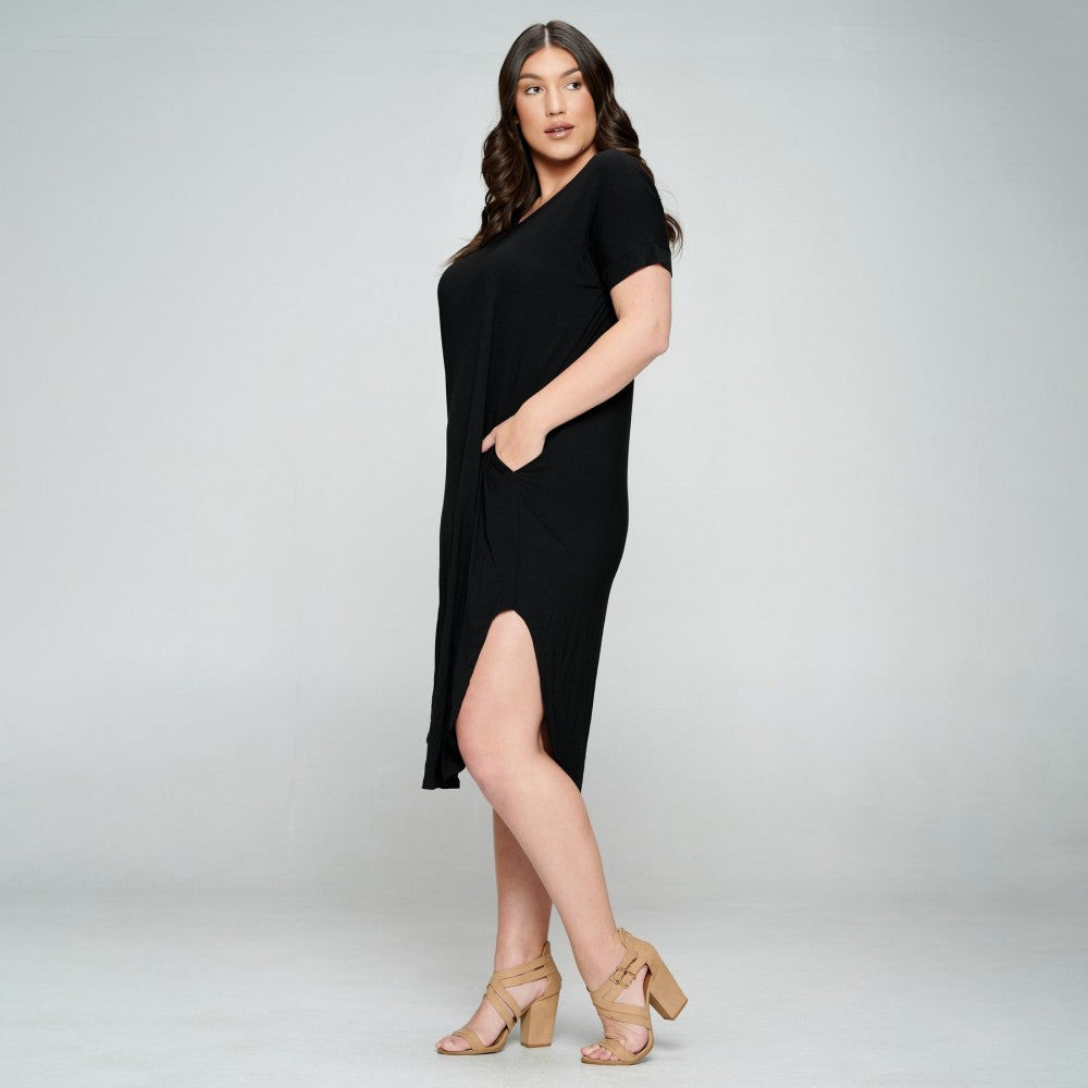 Curvy- Black Stretchy Knit Dress