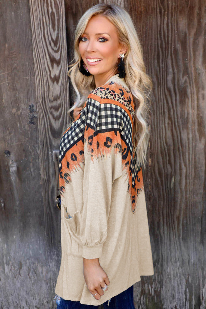 Plaid Leopard Chevron Print Cardigan