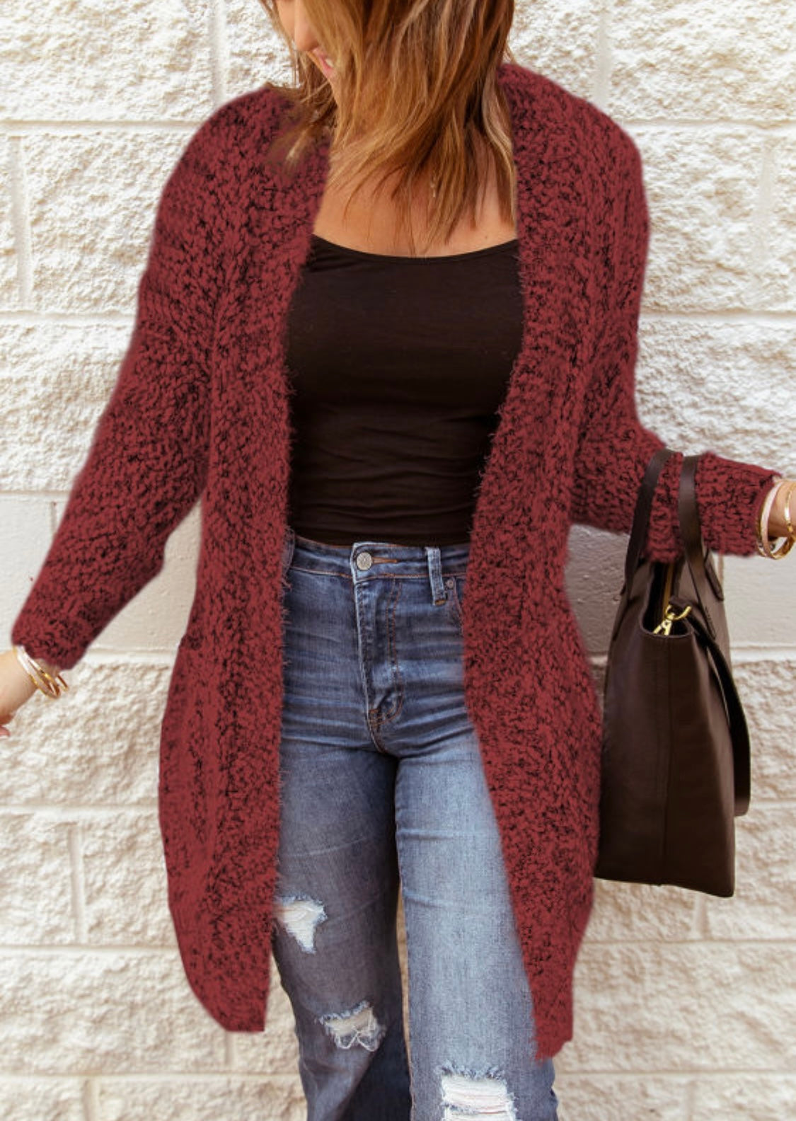 Burgundy Chunky Knit Cardigan