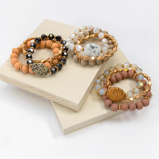 3pc Set Beaded Stretch Bracelets