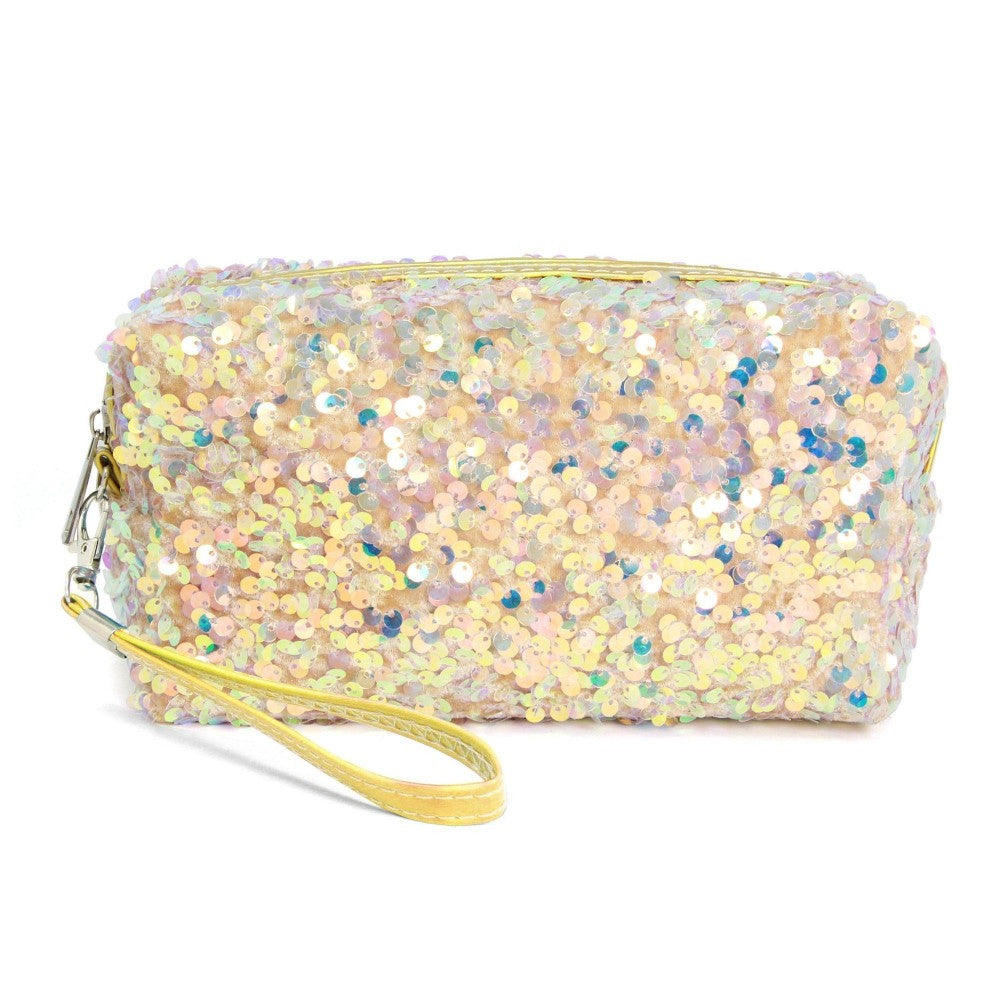 Sequin Travel Pouch with Detachable Wristlet