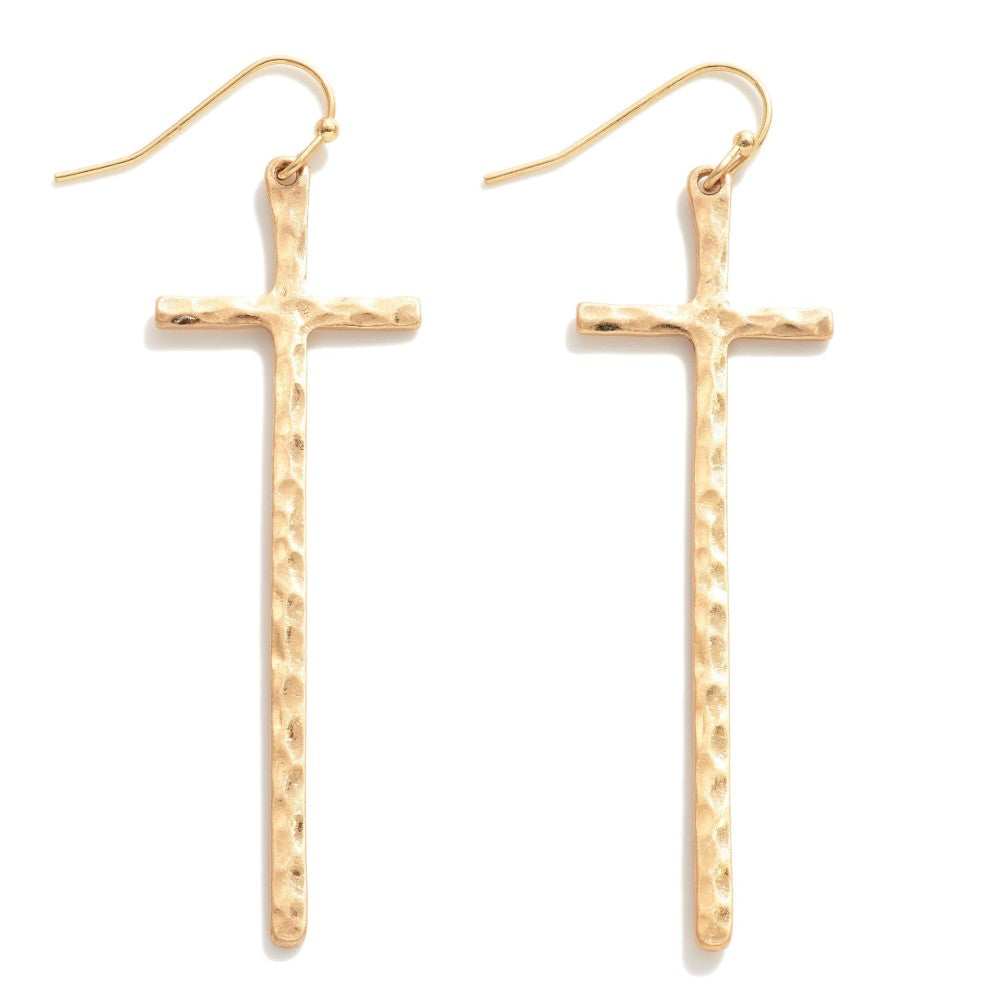 Long Textured Cross Earrings
