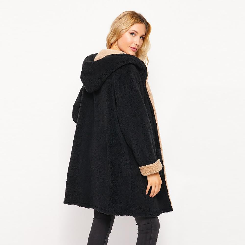 Color Contrast Sherpa Hoodie Cardigan