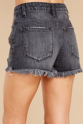 Black Distressed Frayed Denim Shorts