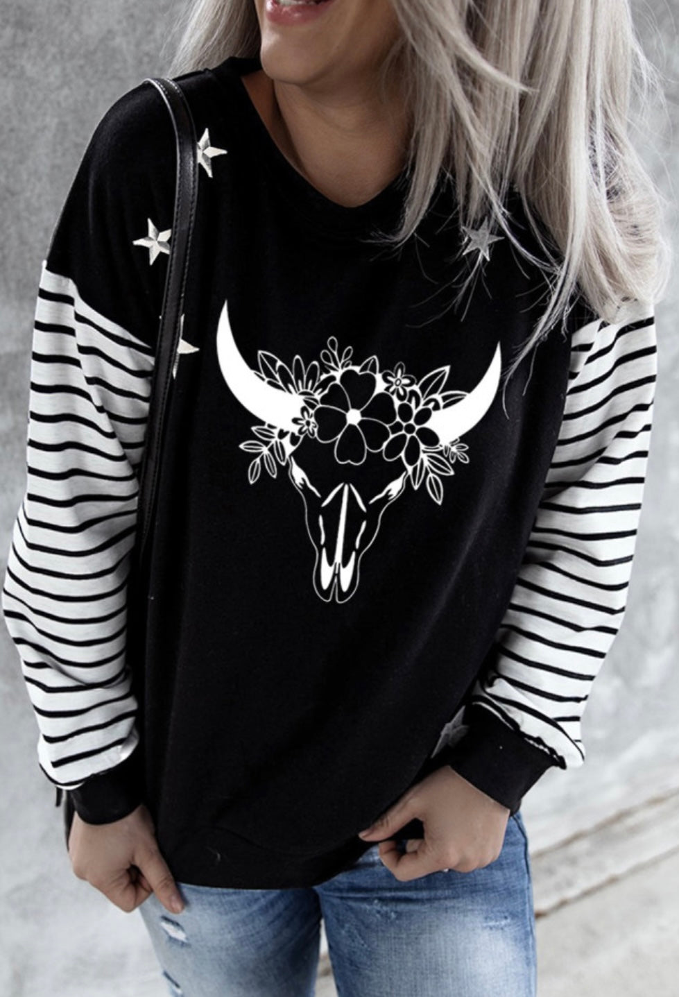 Floral Steer Head Graphic Sweatshirt