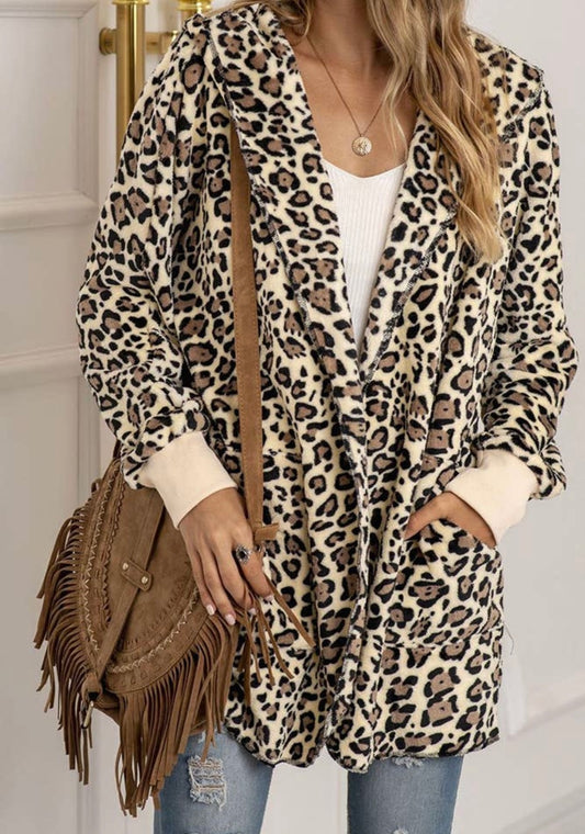 Leopard Hooded Teddy flannel cardigan