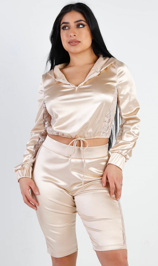 Champagne Wishes Hooded Crop Top & Biker Short Set