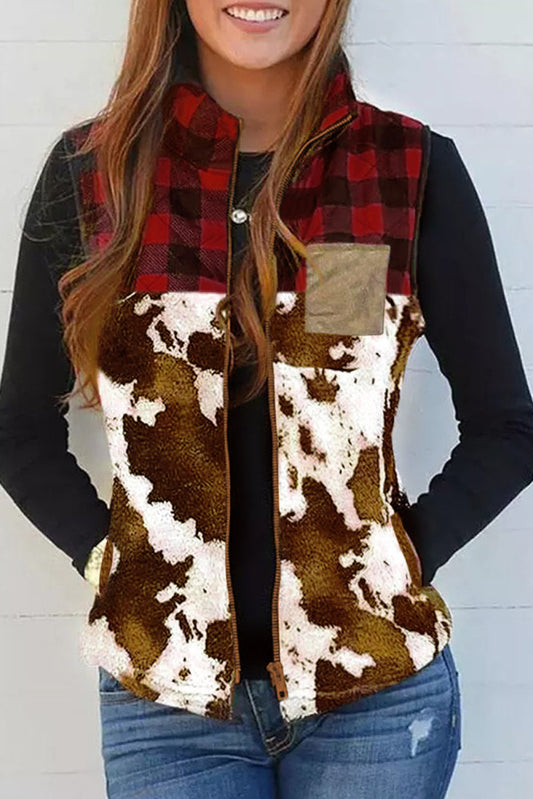 Brown Cow Buffalo Plaid Vest Coat