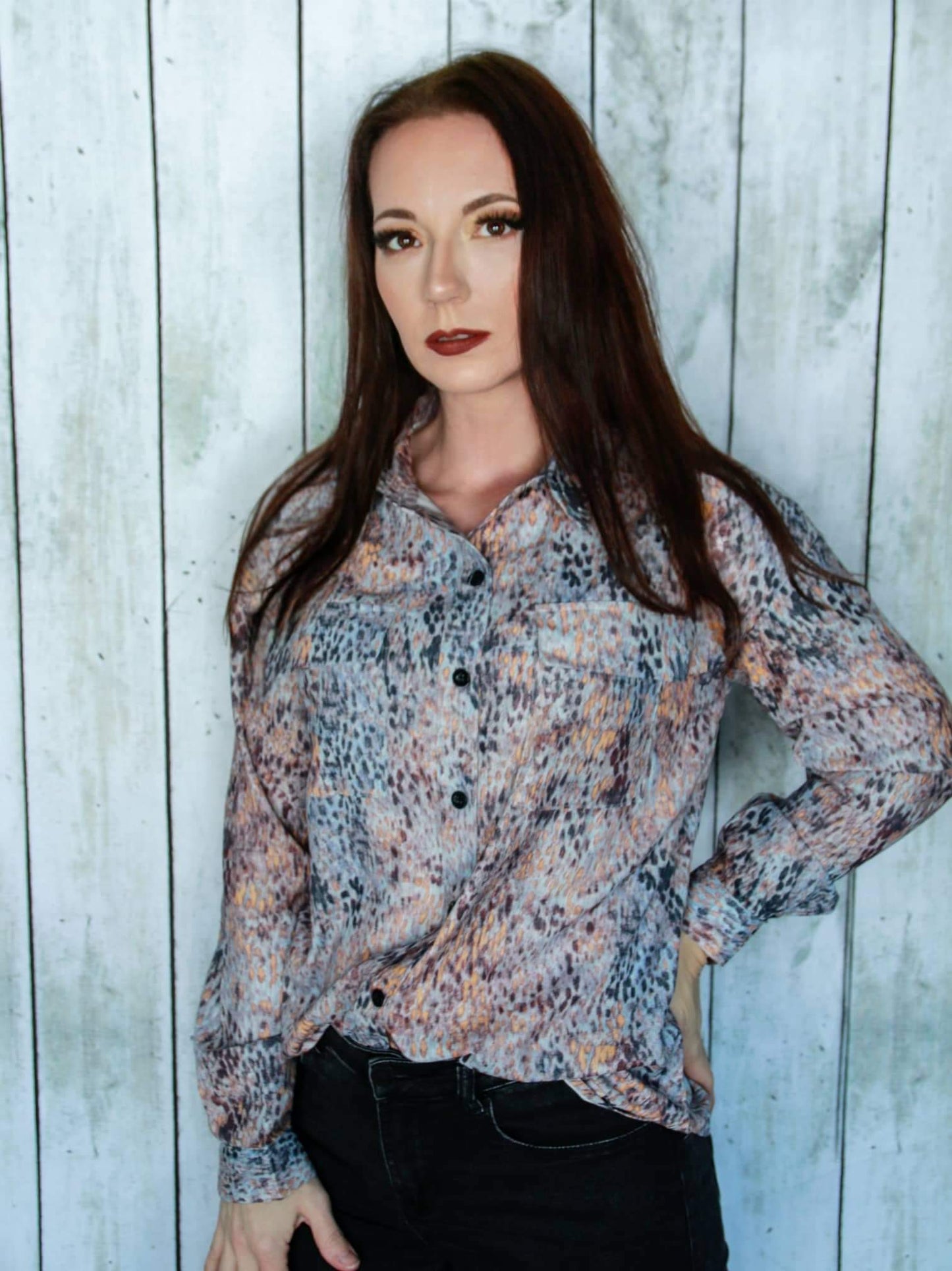 Brown Printed Pocketed Buttons Long Sleeve Shirt