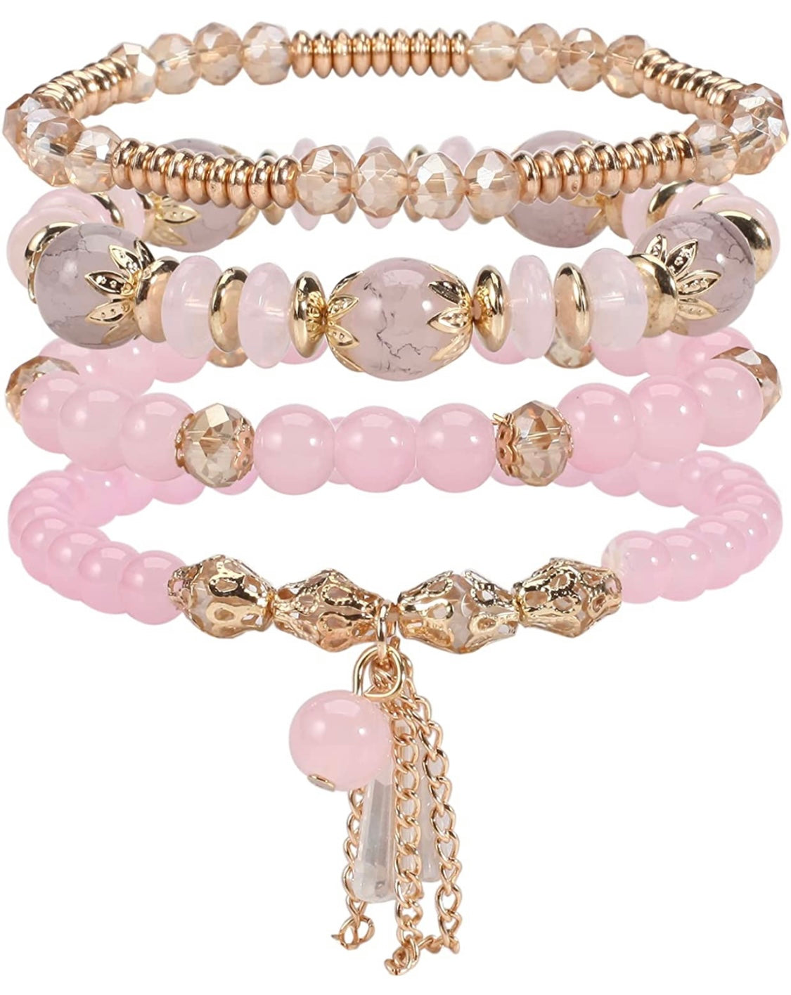 Stretchy Multilayer Beaded Bracelets W/Charm