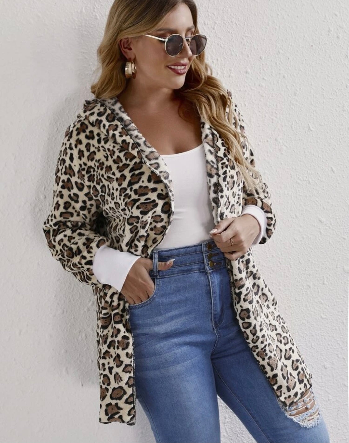 Leopard Hooded Teddy flannel cardigan
