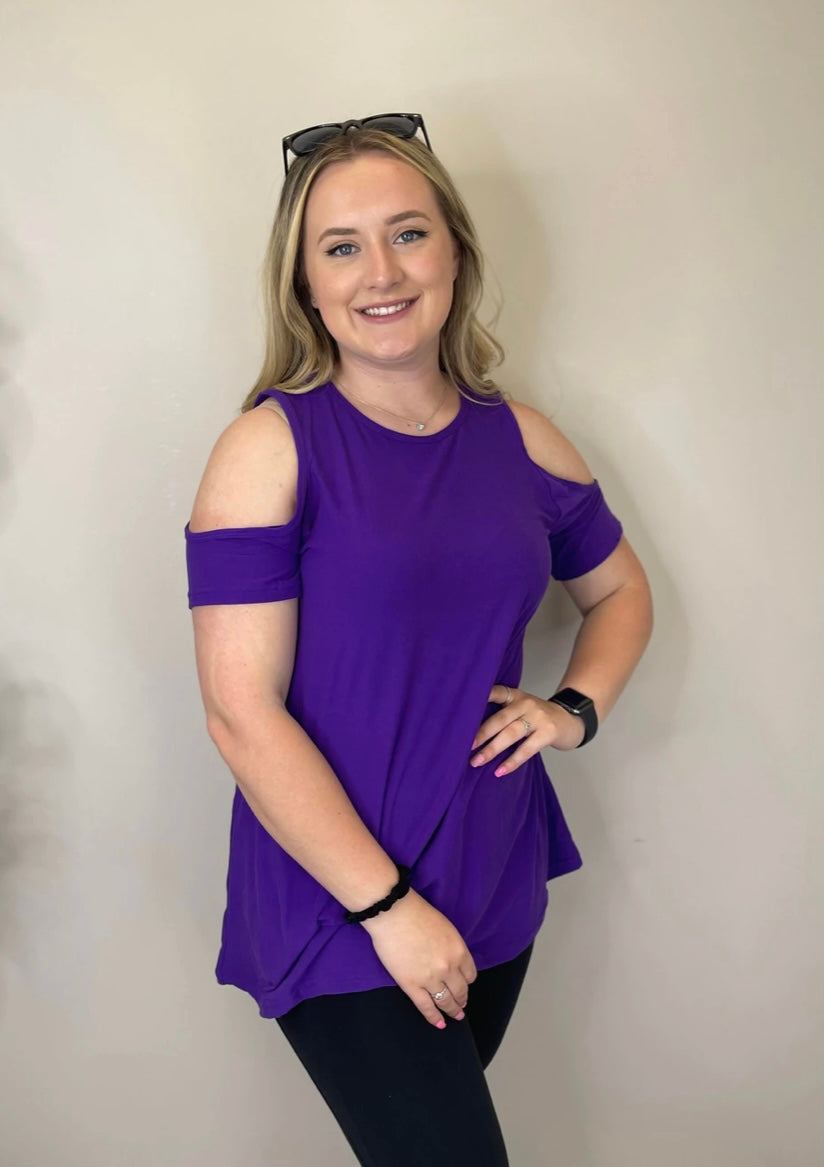 Leggings material Solid Cold Shoulder Tops- multiple colors!