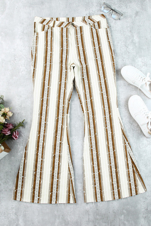 Striped High Waisted Bell Bottom Pants- Curvy