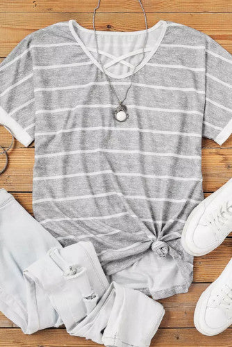 Grey Striped Criss Cross Top