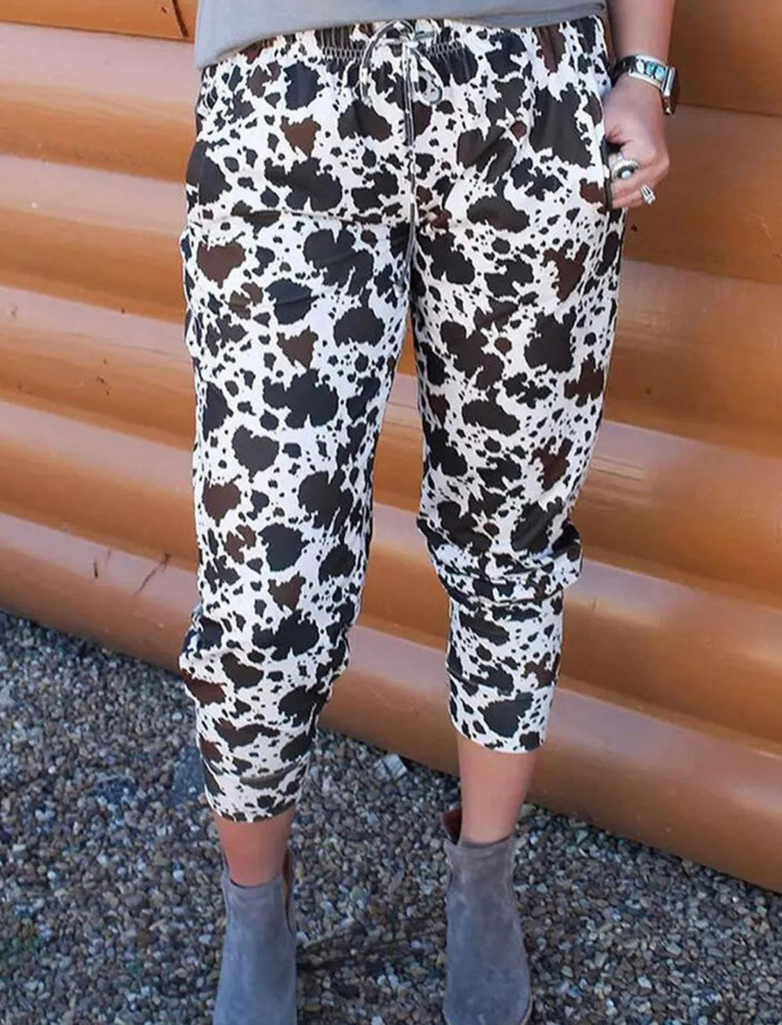 Cow Print Drawstring Pants