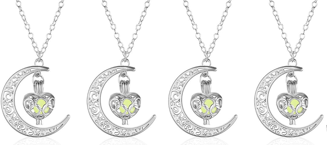 Glow In The Dark Moon Necklace w/ Heart Pendant