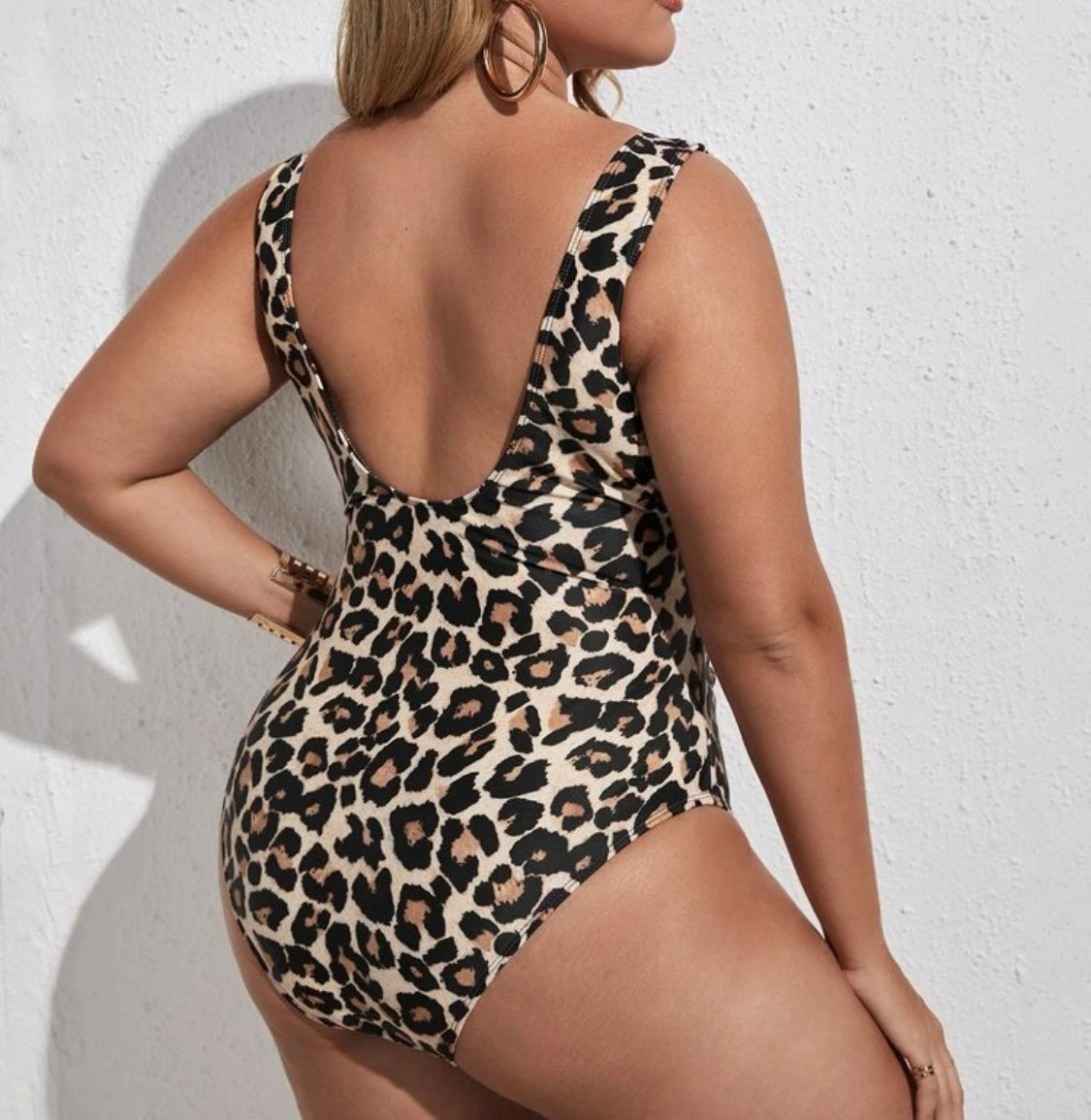 Sexy Leopard Tie Front Swimsuit-Curvy