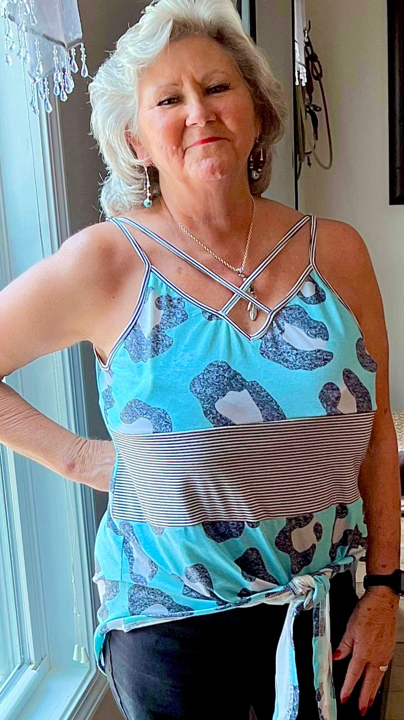 Blue Cow Print Criss Cross Tank