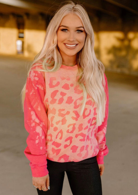 Pink Bleached Cheetah Print Sweatshirt