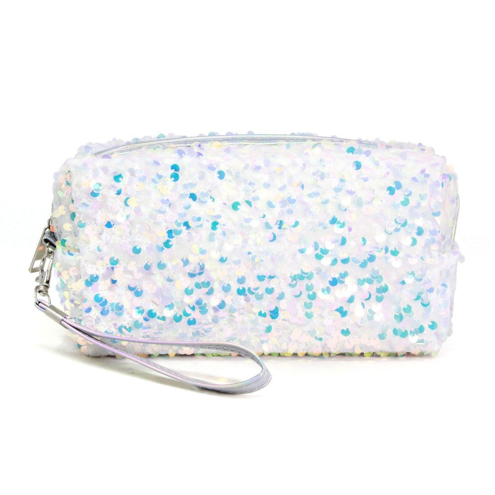 Sequin Travel Pouch with Detachable Wristlet