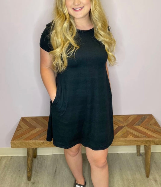 Black Leggings Material Dress w/ pockets