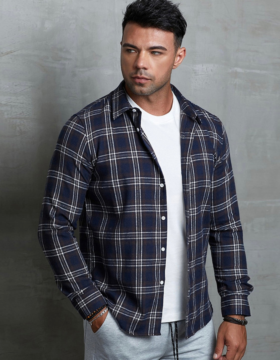 Men’s Navy Plaid Button Up Shirt