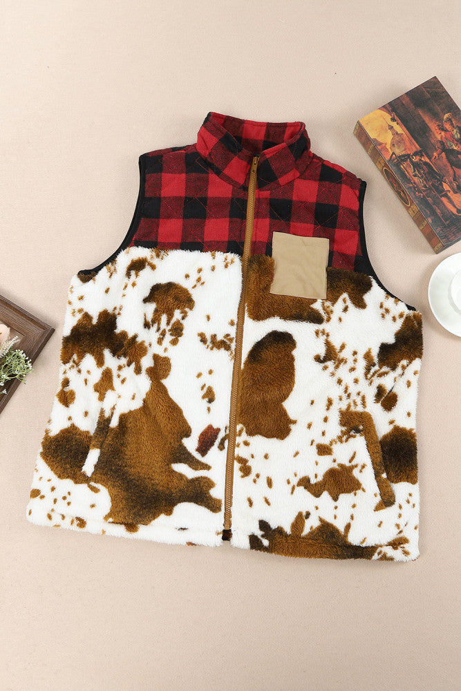 Brown Cow Buffalo Plaid Vest Coat