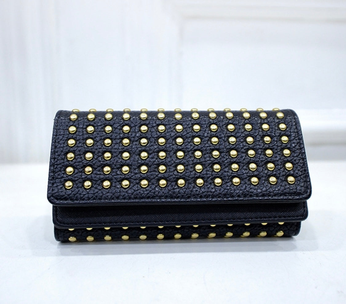 Fashion Stud Rivet Double Cover Wallet