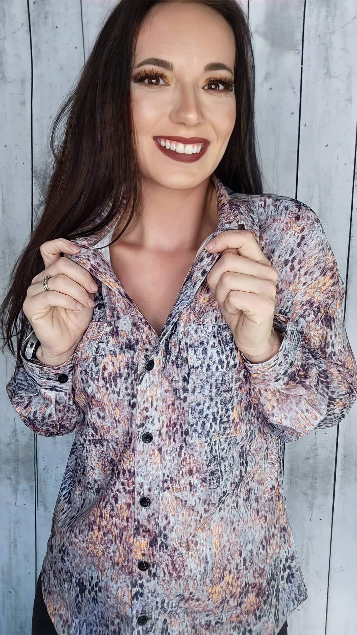 Brown Printed Pocketed Buttons Long Sleeve Shirt