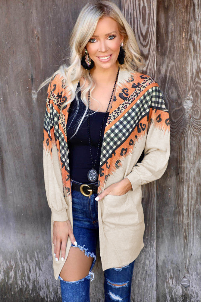 Plaid Leopard Chevron Print Cardigan