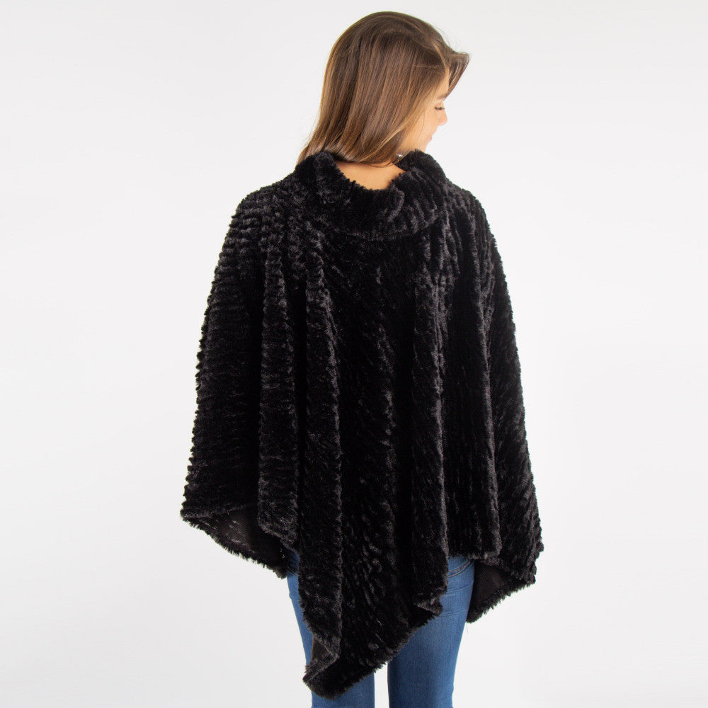 Black Mock Turtleneck Faux Fur Poncho