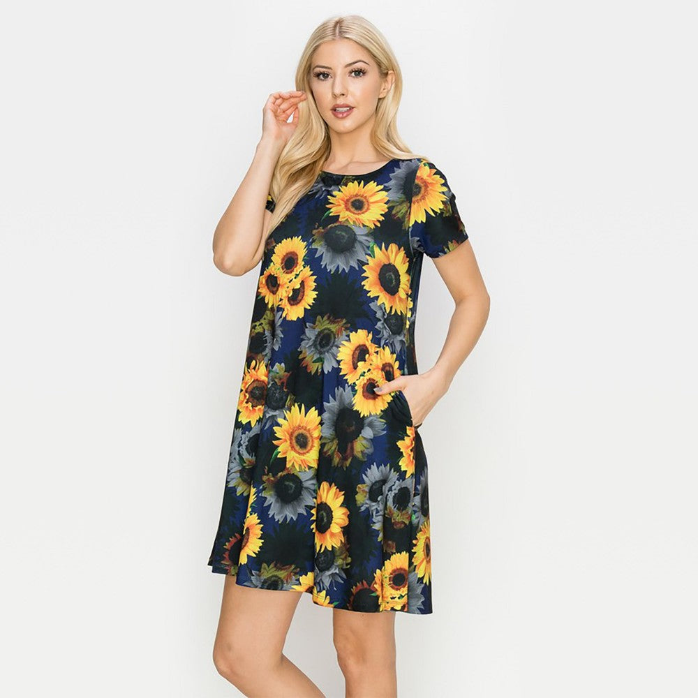 Women’s Sunflower Haze Printed Short Sleeved Dress