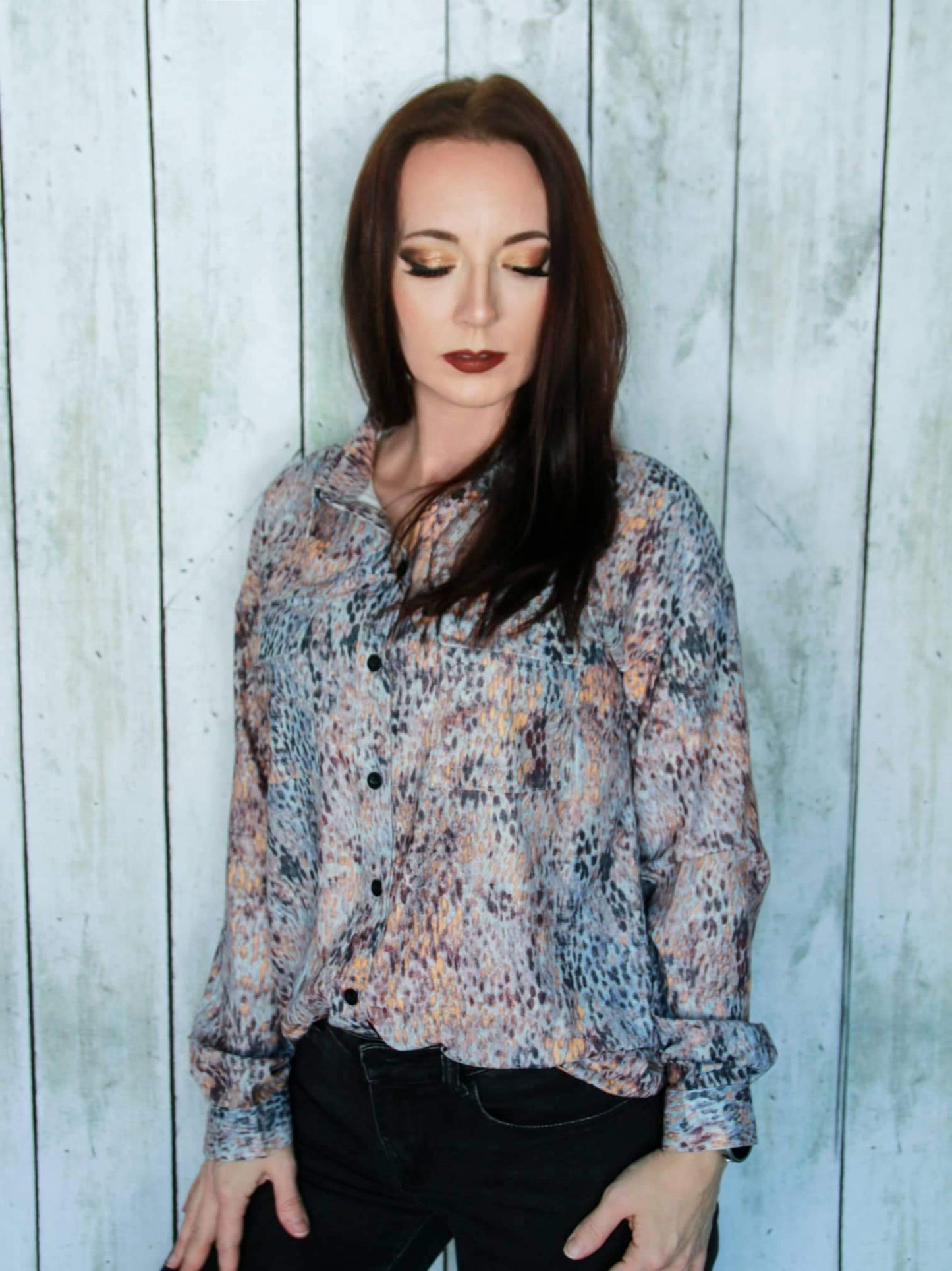 Brown Printed Pocketed Buttons Long Sleeve Shirt