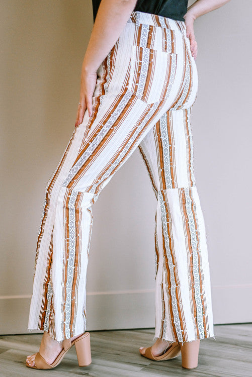Striped High Waisted Bell Bottom Pants- Curvy