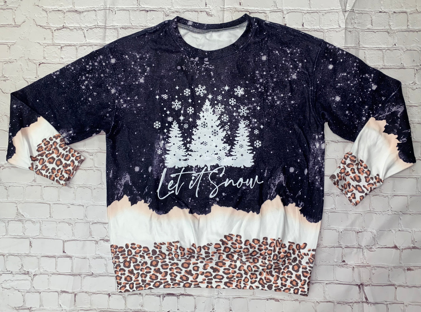Snowy ‘Let it Snow’ Christmas Bleach/Leopard Print Sweatshirt