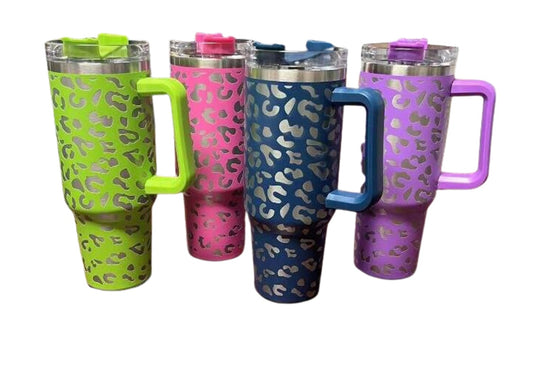 Solid Leopard 40oz Tumblers W/ Handle