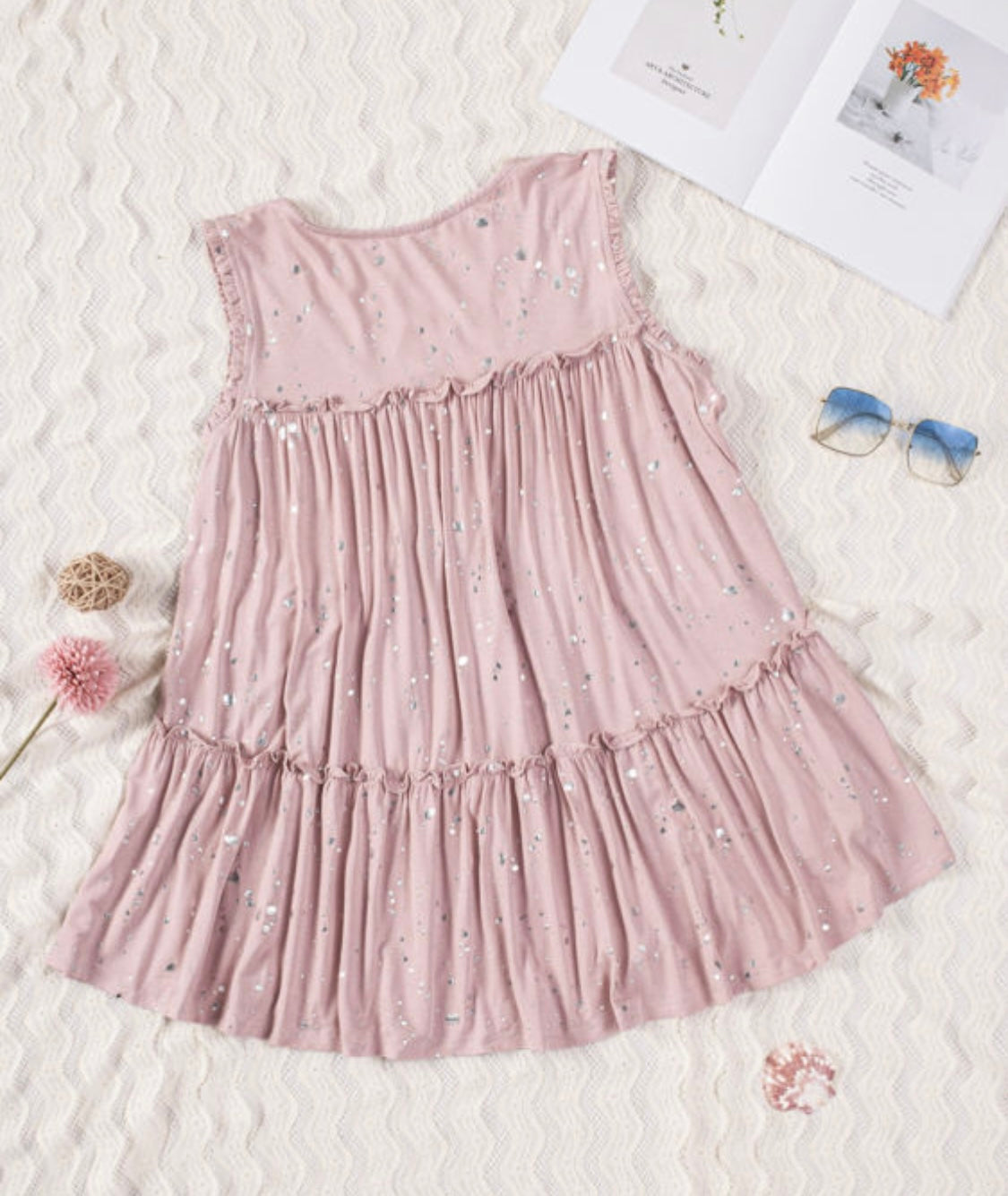 Blushing Foiled Splatter Ruffled Babydoll Top