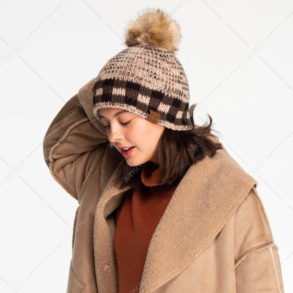 CC Checkered Pom Beanies