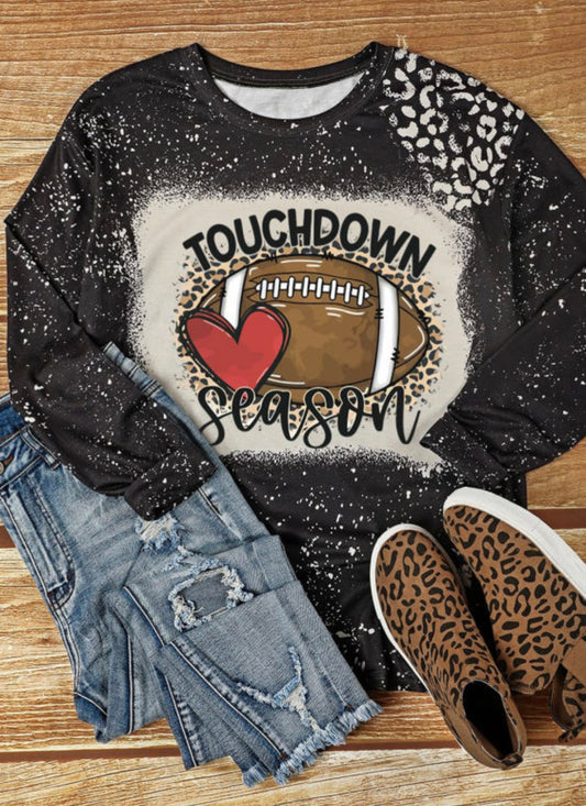 Black + Leopard Bleach Printed TOUCHDOWN Long Sleeve