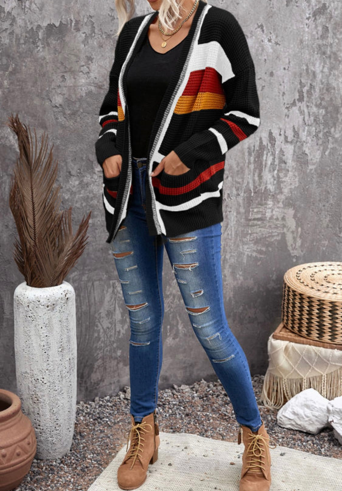 Chunky Striped Knit Cardigans-2 Colors
