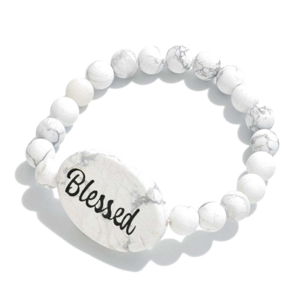 Semi-Precious Natural Stone "Blessed" Beaded Stretch Bracelets
