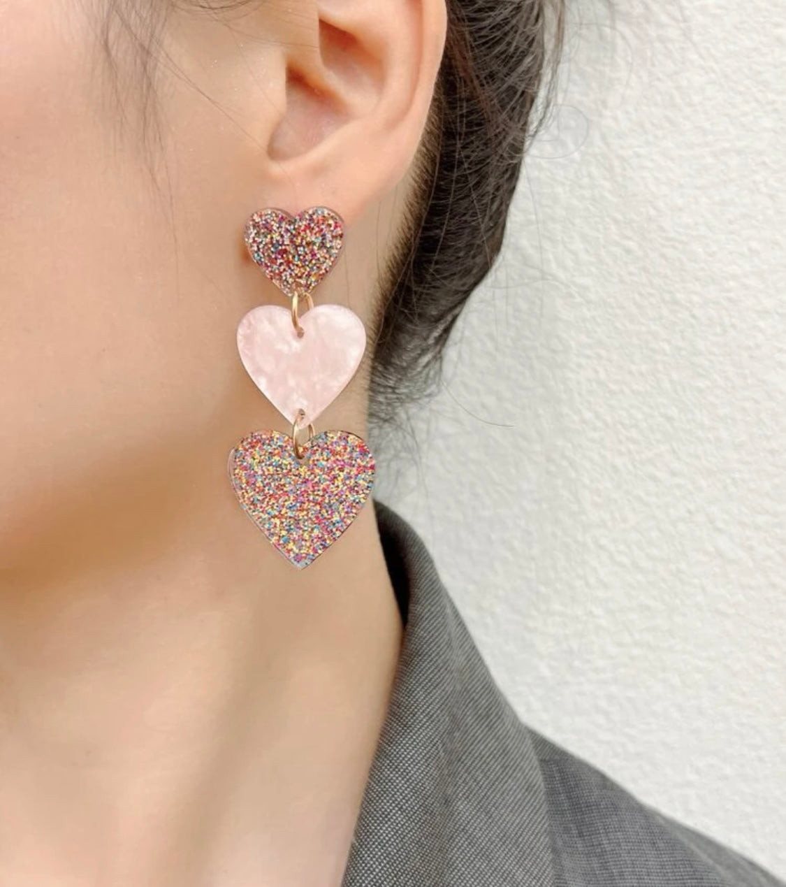 Glitter Heart Dangle Earrings