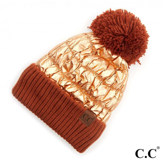C.C Metallic Puffy Pom Beanie