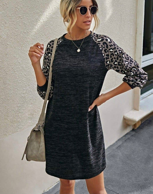 Lauren’s Leopard Sleeve Cozy Sweater Dress