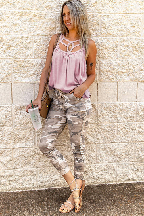 Pink Hollow-Out Tank Top