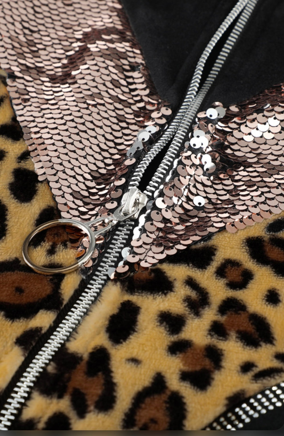 Chevron Sequin Leopard Patchwork Zip up Jacket