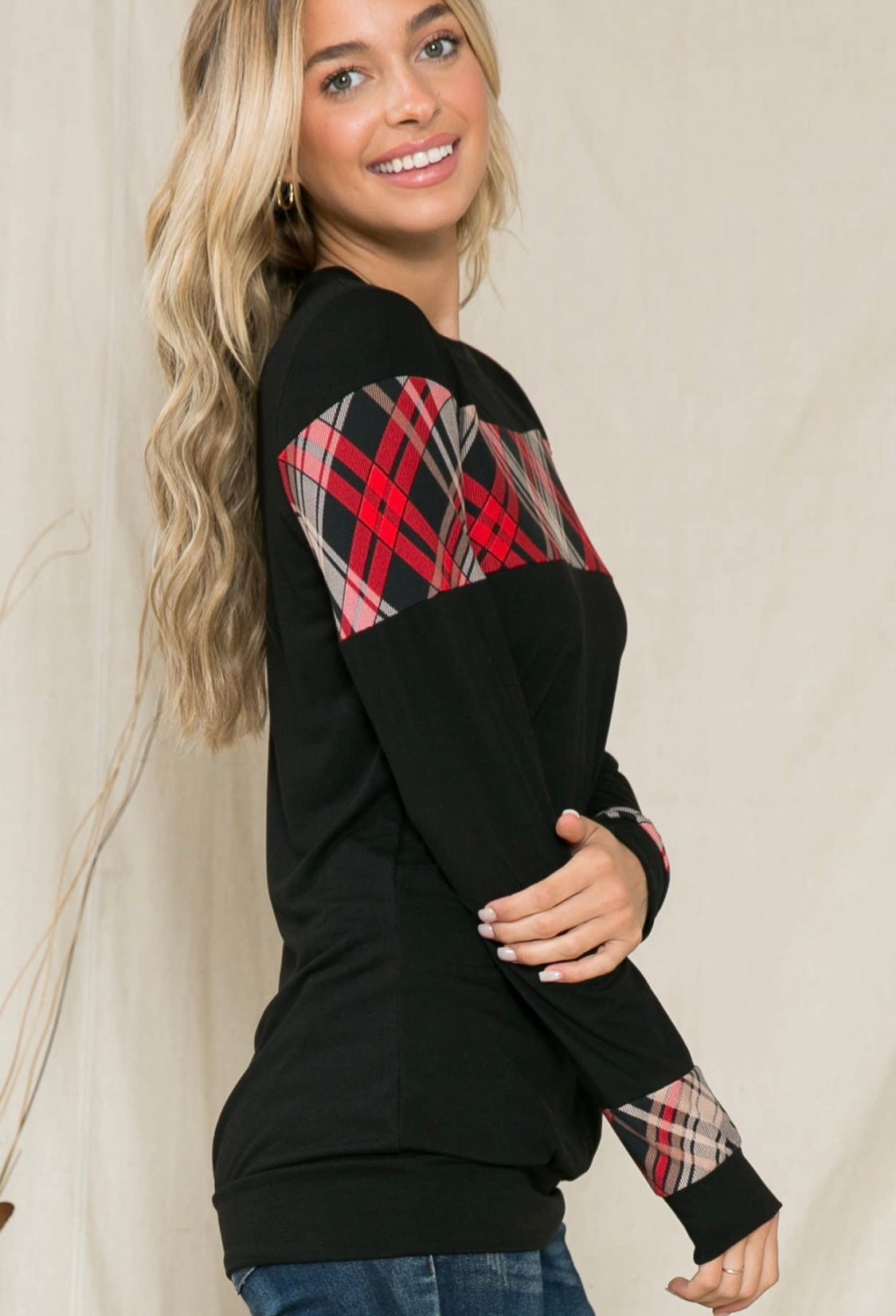 Acting Pro Full Size Run Plaid Contrast Long Sleeve