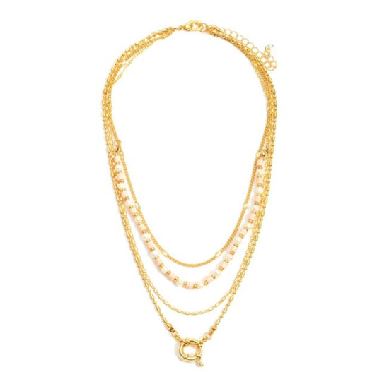 Gold Layered Necklace featuring Pearl and Beaded Accents