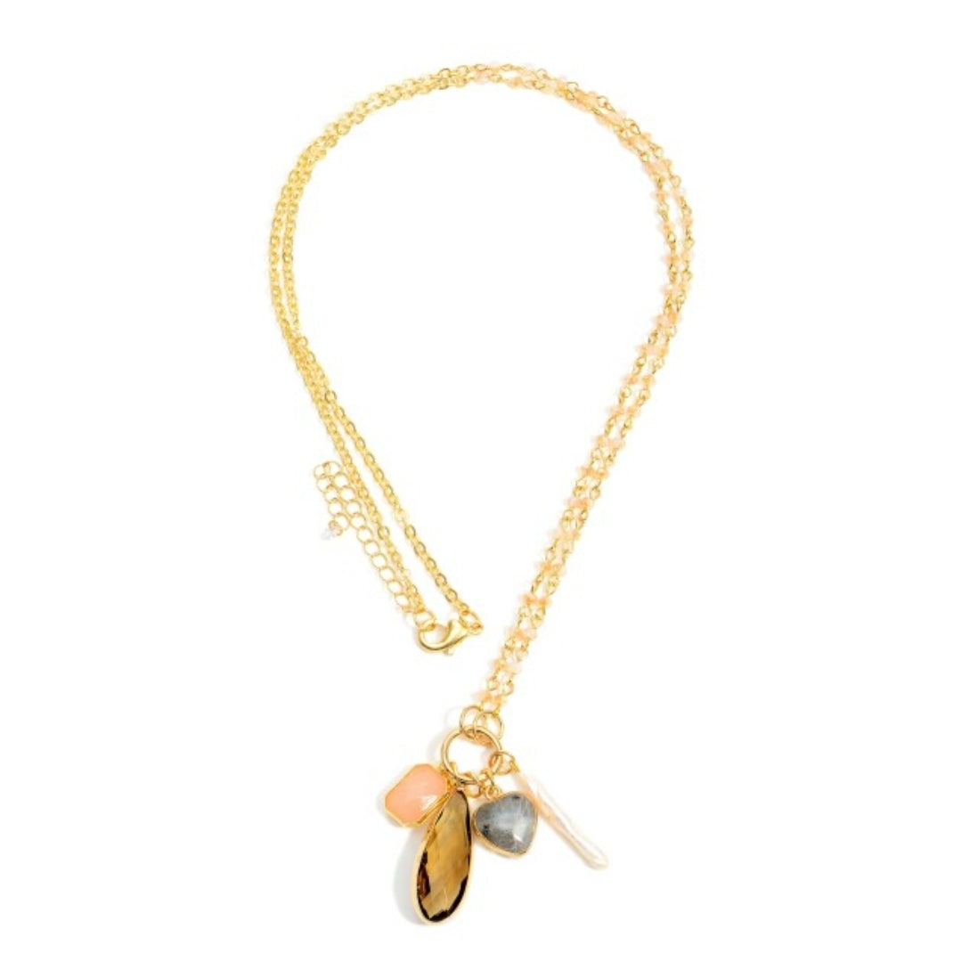 Long Pendant Necklace Featuring Beaded Natural Stone Accents